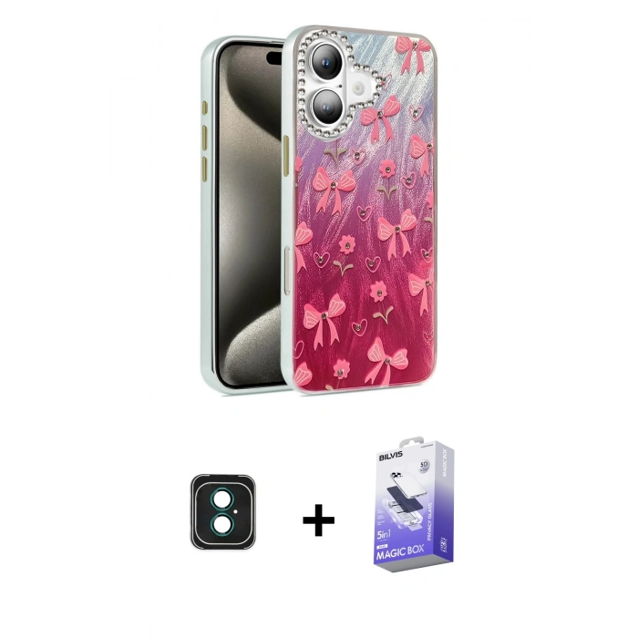 MARSİLYAN™- iPhone 16 Kılıf Zirve Modern Prime - Siyah Bilvis 5in1 5D Magic Hayalet Cam Ekran Koruyucu + PVD Metal Kamera Lens - YL