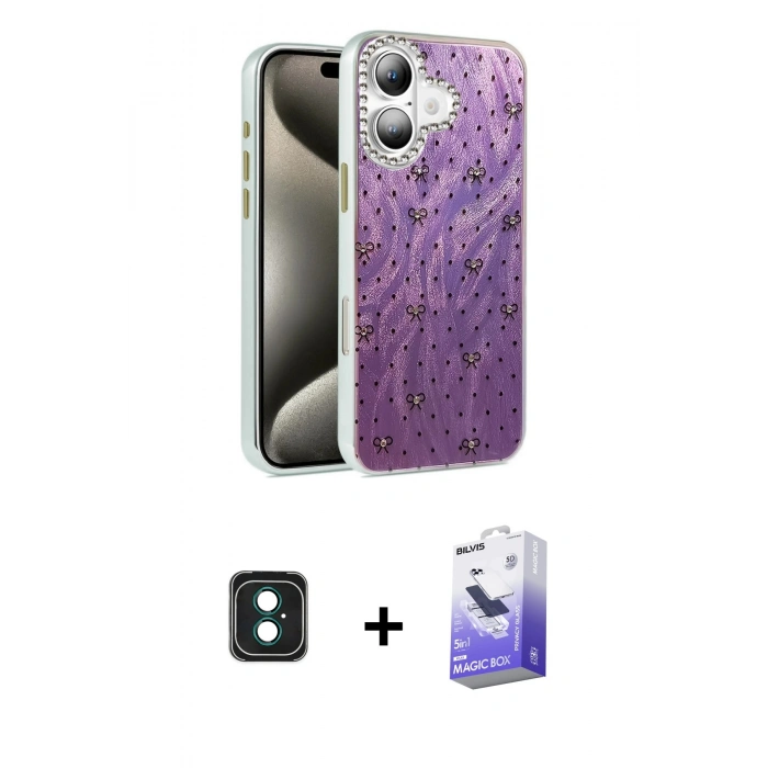 MARSİLYAN™- iPhone 16 Kılıf Zirve Modern Prime - Siyah Bilvis 5in1 5D Magic Hayalet Cam Ekran Koruyucu + PVD Metal Kamera Lens - YL
