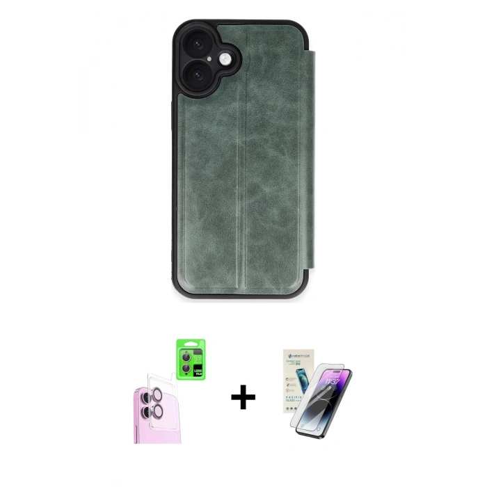 MARSİLYAN™- iPhone 16 Kılıf Zirve Yansıma Serisi - Şeffaf Pasifik Cam Ekran Koruyucu + Raze Metal Kamera Lens - PE