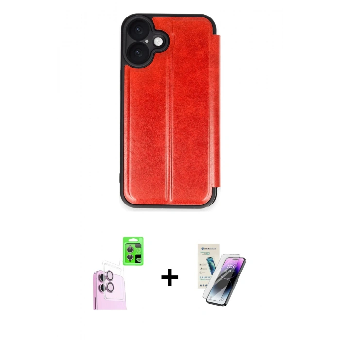 MARSİLYAN™- iPhone 16 Kılıf Zirve Yansıma Serisi - Şeffaf Pasifik Cam Ekran Koruyucu + Raze Metal Kamera Lens - PE