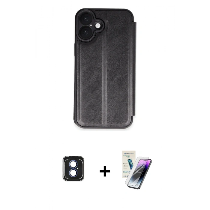 MARSİLYAN™- iPhone 16 Kılıf Zirve Yansıma Serisi - Şeffaf Pasifik Cam Ekran Koruyucu + PVD Metal Kamera Lens - MI