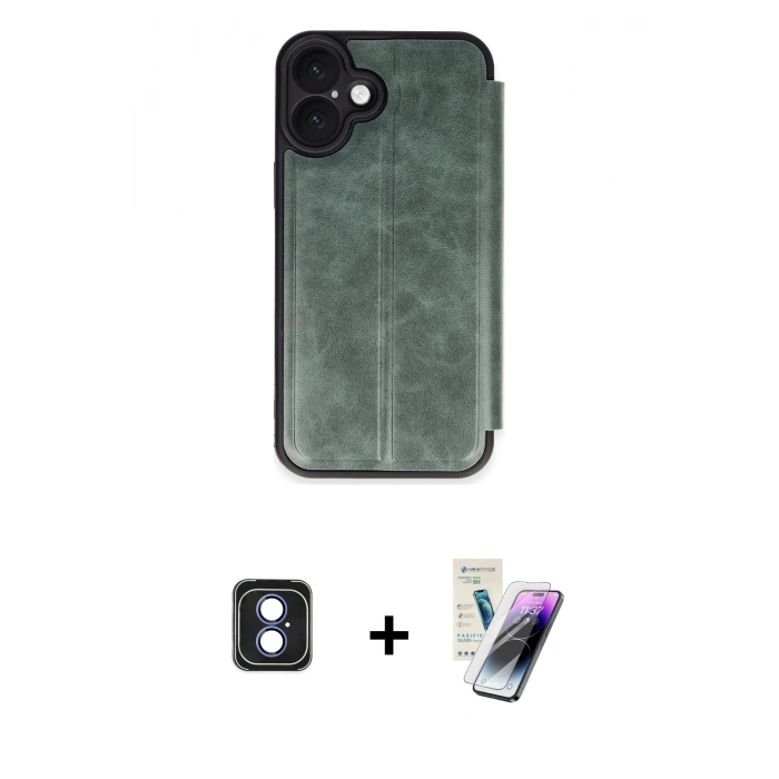 MARSİLYAN™- iPhone 16 Kılıf Zirve Yansıma Serisi - Şeffaf Pasifik Cam Ekran Koruyucu + PVD Metal Kamera Lens - MI