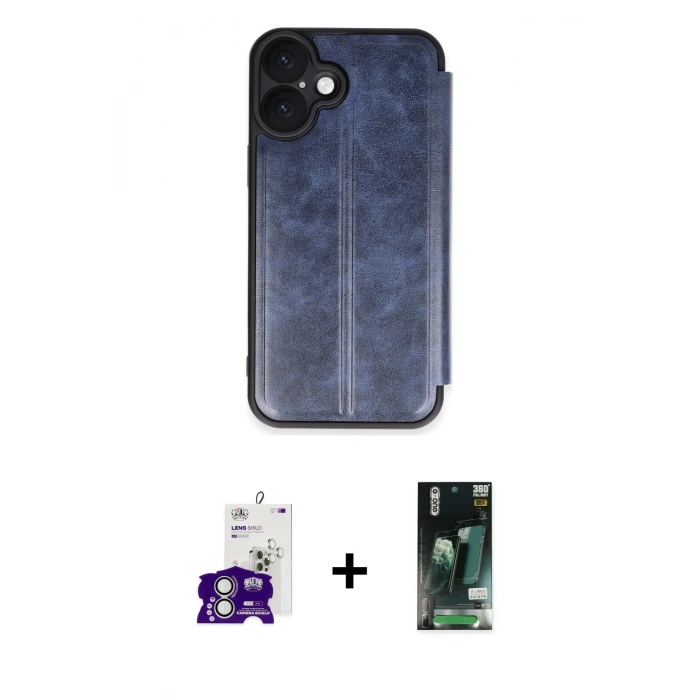 MARSİLYAN™- iPhone 16 Kılıf Zirve Yansıma Serisi - Siyah 360 Mat Full Body Arka Koruyucu + Bilvis Titan Kamera Lens - GS