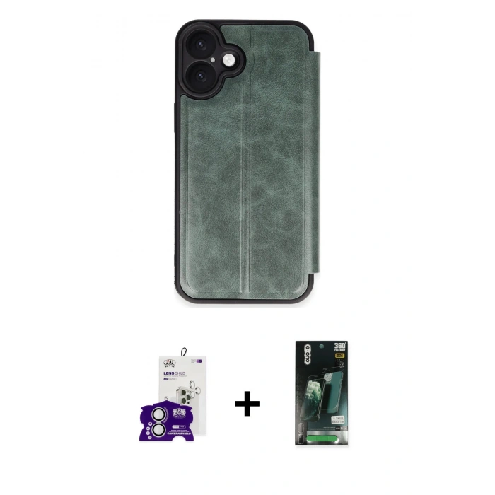 MARSİLYAN™- iPhone 16 Kılıf Zirve Yansıma Serisi - Siyah 360 Mat Full Body Arka Koruyucu + Bilvis Titan Kamera Lens - GS