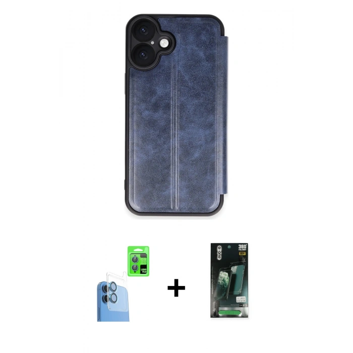 MARSİLYAN™- iPhone 16 Kılıf Zirve Yansıma Serisi - Siyah 360 Mat Full Body Arka Koruyucu + Raze Metal Kamera Lens - LT