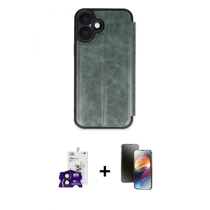 MARSİLYAN™- iPhone 16 Kılıf Zirve Yansıma Serisi - Siyah 3D Antistatik Mat Seramik Nano Ekran Koruyucu + Bilvis Titan Kamera Lens - SH