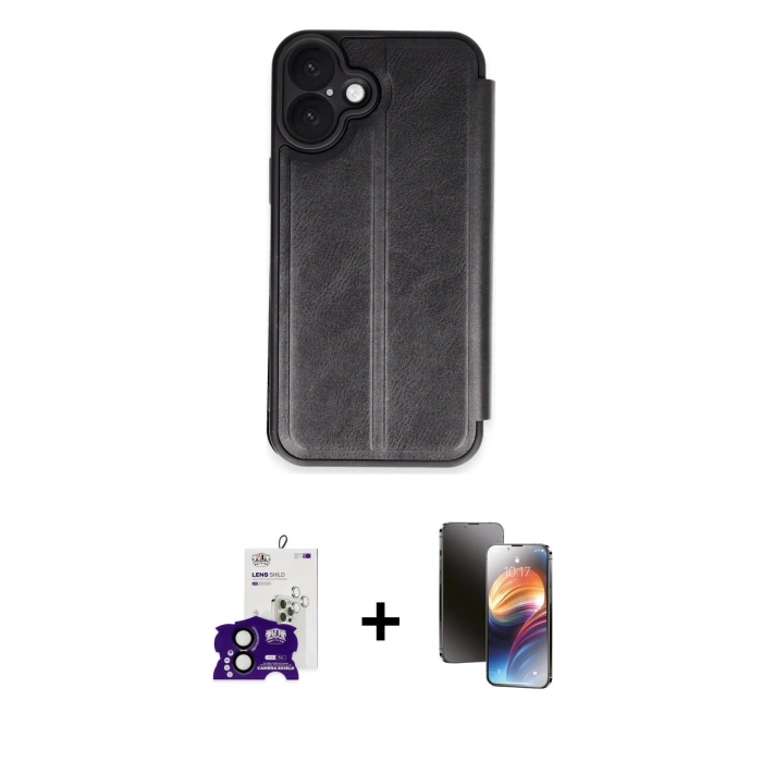MARSİLYAN™- iPhone 16 Kılıf Zirve Yansıma Serisi - Siyah 3D Antistatik Mat Seramik Nano Ekran Koruyucu + Bilvis Titan Kamera Lens - SH