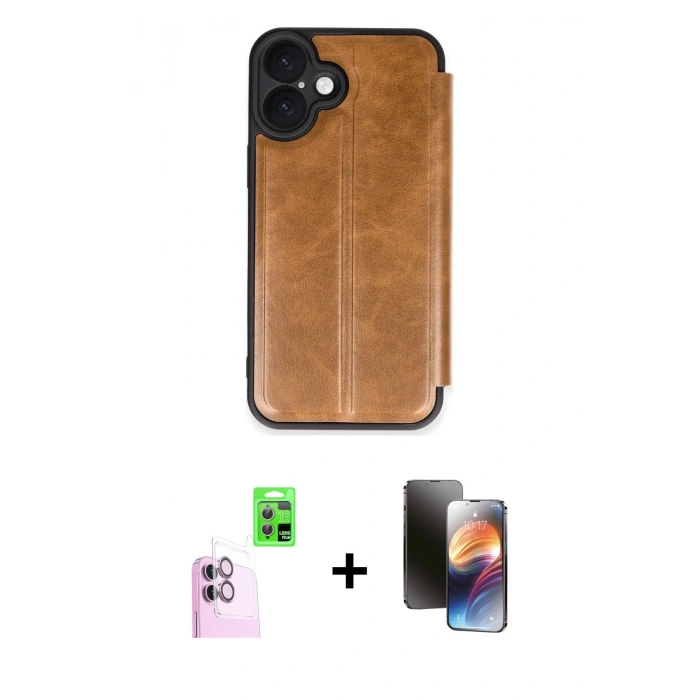MARSİLYAN™- iPhone 16 Kılıf Zirve Yansıma Serisi - Siyah 3D Antistatik Mat Seramik Nano Ekran Koruyucu + Raze Metal Kamera Lens - PE
