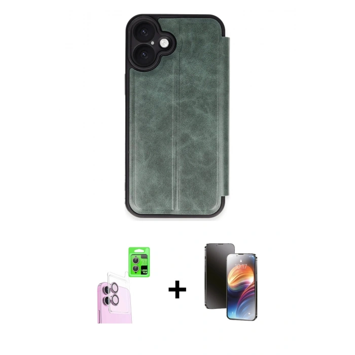 MARSİLYAN™- iPhone 16 Kılıf Zirve Yansıma Serisi - Siyah 3D Antistatik Mat Seramik Nano Ekran Koruyucu + Raze Metal Kamera Lens - PE