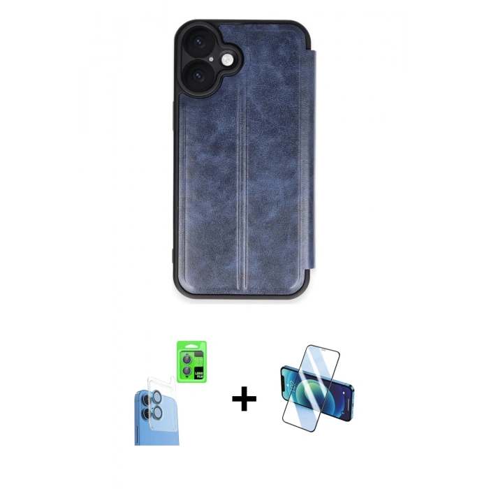 MARSİLYAN™- iPhone 16 Kılıf Zirve Yansıma Serisi - Siyah 3D Antistatik Seramik Nano Ekran Koruyucu + Raze Metal Kamera Lens - LT