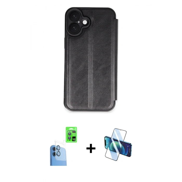 MARSİLYAN™- iPhone 16 Kılıf Zirve Yansıma Serisi - Siyah 3D Antistatik Seramik Nano Ekran Koruyucu + Raze Metal Kamera Lens - LT