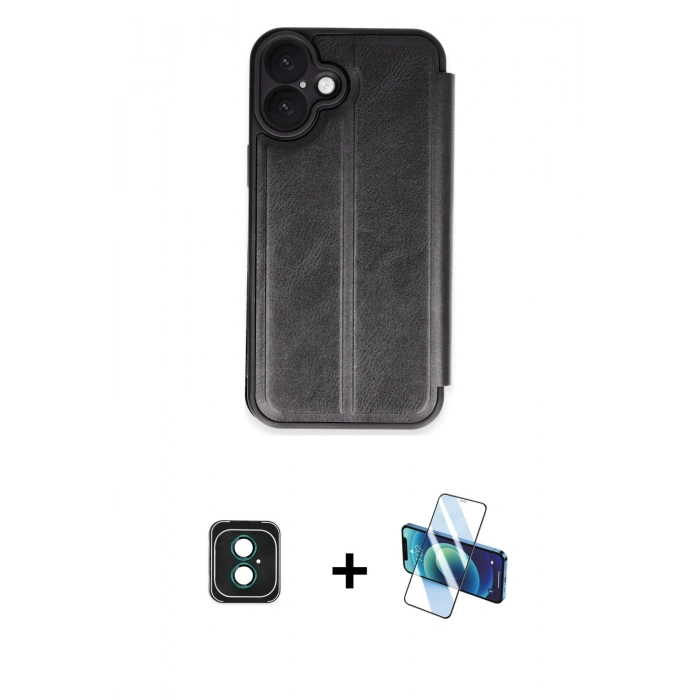 MARSİLYAN™- iPhone 16 Kılıf Zirve Yansıma Serisi - Siyah 3D Antistatik Seramik Nano Ekran Koruyucu + PVD Metal Kamera Lens - YL