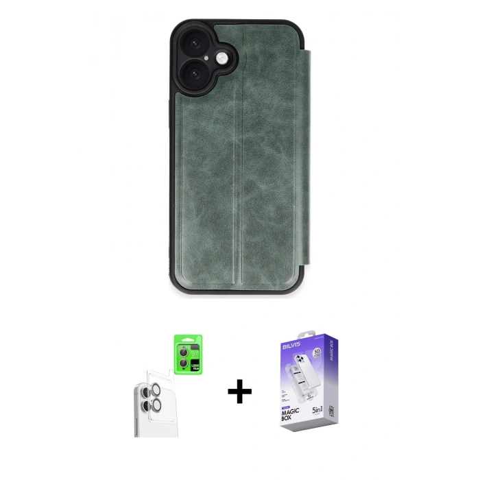 MARSİLYAN™- iPhone 16 Kılıf Zirve Yansıma Serisi - Siyah Bilvis 5in1 3D Magic Cam Ekran Koruyucu + Raze Metal Kamera Lens - BZ