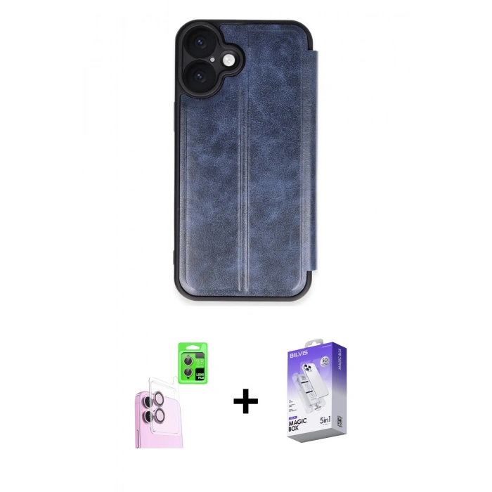 MARSİLYAN™- iPhone 16 Kılıf Zirve Yansıma Serisi - Siyah Bilvis 5in1 3D Magic Cam Ekran Koruyucu + Pembe Raze Metal Kamera Lens