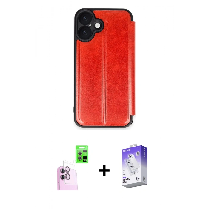 MARSİLYAN™- iPhone 16 Kılıf Zirve Yansıma Serisi - Siyah Bilvis 5in1 3D Magic Cam Ekran Koruyucu + Pembe Raze Metal Kamera Lens