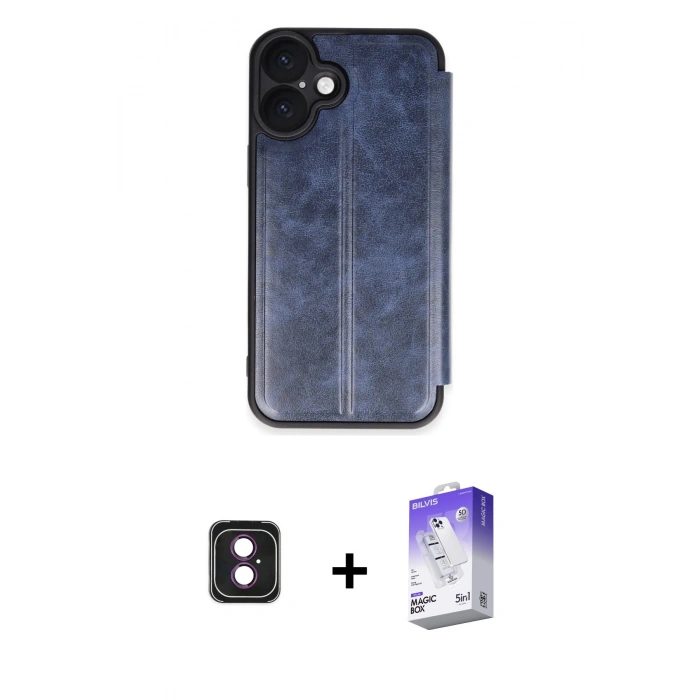 MARSİLYAN™- iPhone 16 Kılıf Zirve Yansıma Serisi - Siyah Bilvis 5in1 3D Magic Cam Ekran Koruyucu + PVD Metal Kamera Lens - PE