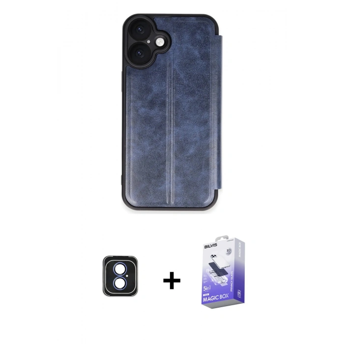 MARSİLYAN™- iPhone 16 Kılıf Zirve Yansıma Serisi - Siyah Bilvis 5in1 5D Magic Hayalet Cam Ekran Koruyucu + PVD Metal Kamera Lens - MI