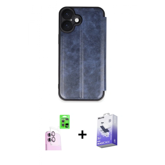 MARSİLYAN™- iPhone 16 Kılıf Zirve Yansıma Serisi - Siyah Bilvis 5in1 5D Magic Hayalet Cam Ekran Koruyucu + Raze Metal Kamera Lens - PE