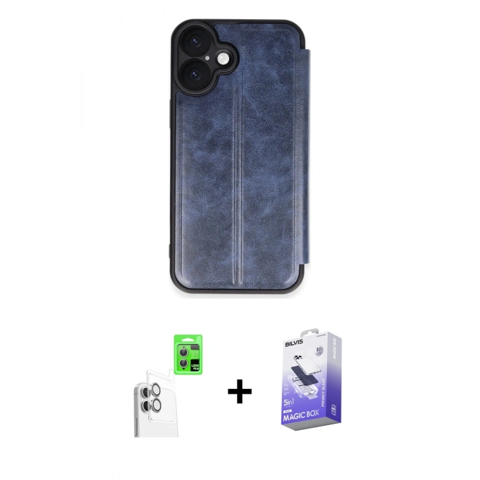 MARSİLYAN™- iPhone 16 Kılıf Zirve Yansıma Serisi - Siyah Bilvis 5in1 5D Magic Hayalet Cam Ekran Koruyucu + Raze Metal Kamera Lens - BZ