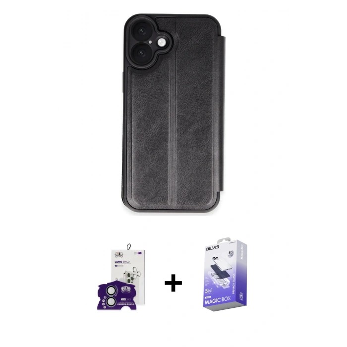 MARSİLYAN™- iPhone 16 Kılıf Zirve Yansıma Serisi - Siyah Bilvis 5in1 5D Magic Hayalet Cam Ekran Koruyucu + Bilvis Titan Kamera Lens - YL