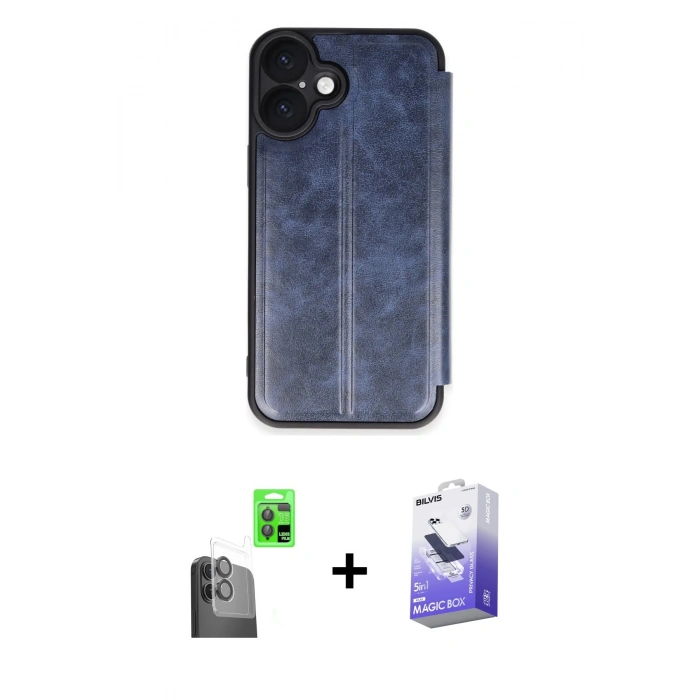 MARSİLYAN™- iPhone 16 Kılıf Zirve Yansıma Serisi - Siyah Bilvis 5in1 5D Magic Hayalet Cam Ekran Koruyucu + Raze Metal Kamera Lens - SH