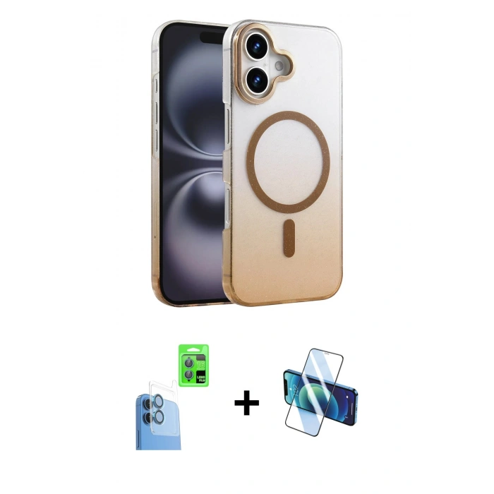 MARSİLYAN™- iPhone 16 Plus Kılıf Ahenk Doku Özel Seri - Siyah 3D Antistatik Cam Ekran Koruyucu + Raze Metal Kamera Lens - LT