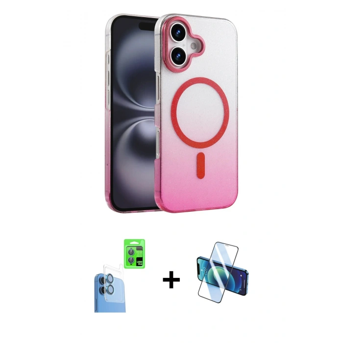 MARSİLYAN™- iPhone 16 Plus Kılıf Ahenk Doku Özel Seri - Siyah 3D Antistatik Cam Ekran Koruyucu + Raze Metal Kamera Lens - LT