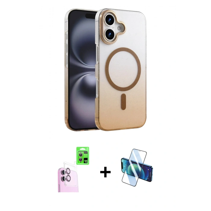 MARSİLYAN™- iPhone 16 Plus Kılıf Ahenk Doku Özel Seri - Siyah 3D Antistatik Cam Ekran Koruyucu + Raze Metal Kamera Lens - PE