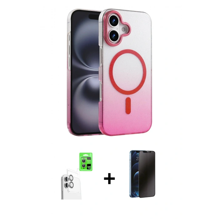 MARSİLYAN™- iPhone 16 Plus Kılıf Ahenk Doku Özel Seri - Siyah 3D Antistatik Hayalet Cam Ekran Koruyucu + Beyaz Raze Metal Kamera Lens