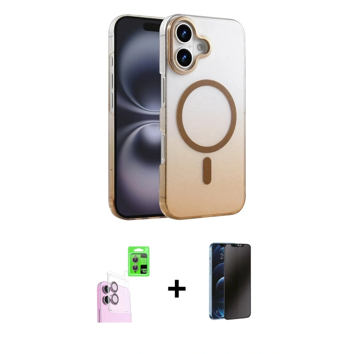 MARSİLYAN™- iPhone 16 Plus Kılıf Ahenk Doku Özel Seri - Siyah 3D Antistatik Hayalet Cam Ekran Koruyucu + Raze Metal Kamera Lens - PE