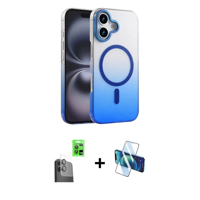 MARSİLYAN™- iPhone 16 Plus Kılıf Ahenk Doku Özel Seri - Siyah 3D Antistatik Seramik Nano Ekran Koruyucu + Raze Metal Kamera Lens - SH
