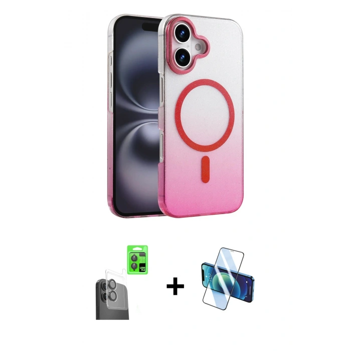 MARSİLYAN™- iPhone 16 Plus Kılıf Ahenk Doku Özel Seri - Siyah 3D Antistatik Seramik Nano Ekran Koruyucu + Raze Metal Kamera Lens - SH