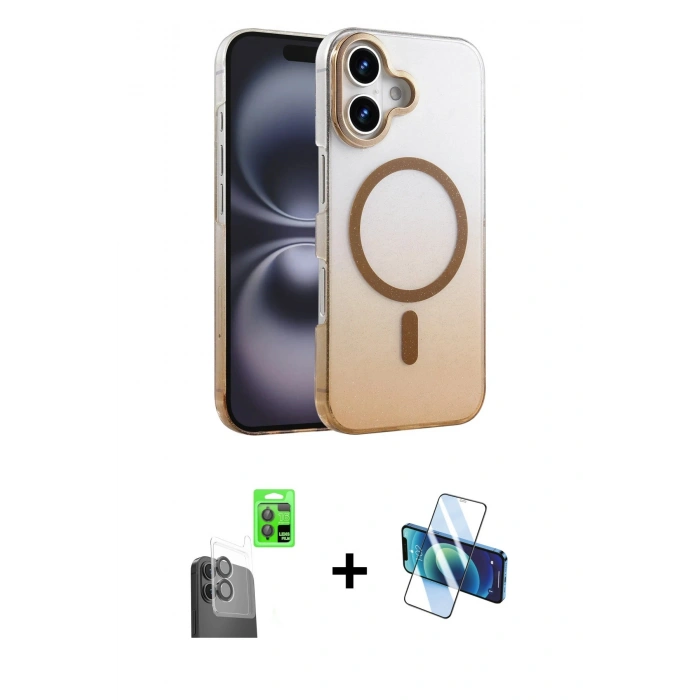 MARSİLYAN™- iPhone 16 Plus Kılıf Ahenk Doku Özel Seri - Siyah 3D Antistatik Seramik Nano Ekran Koruyucu + Raze Metal Kamera Lens - SH