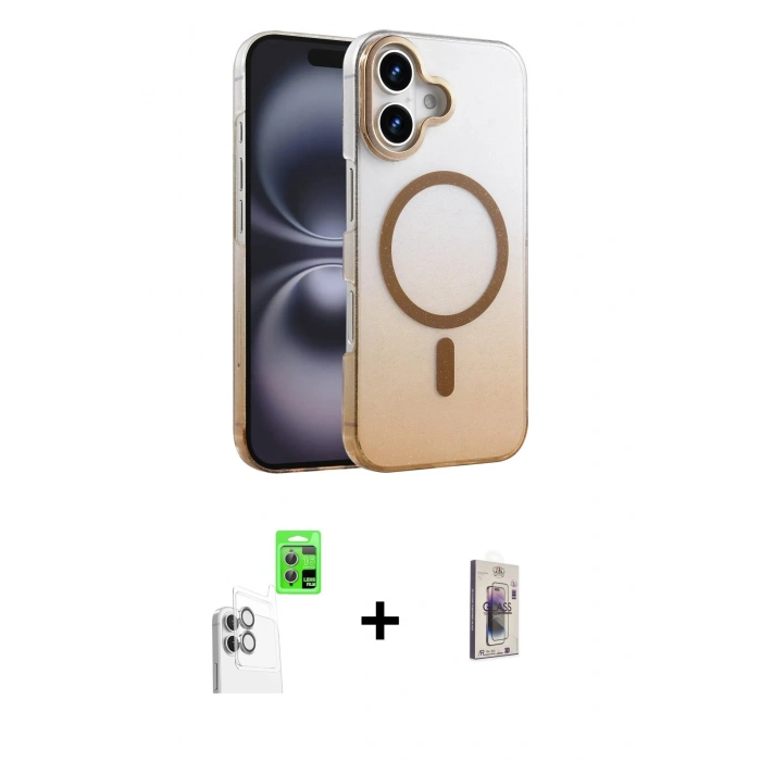 MARSİLYAN™- iPhone 16 Plus Kılıf Ahenk Doku Özel Seri - Siyah Bilvis 3D Cam Ekran Koruyucu + Raze Metal Kamera Lens - BZ