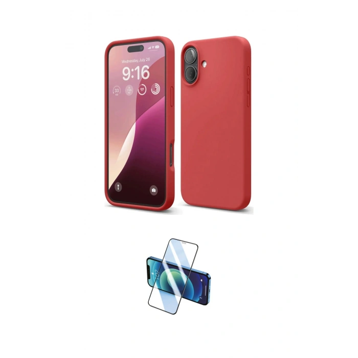 MARSİLYAN™- iPhone 16 Plus Kılıf Ahenk Serisi - Siyah 3D Antistatik Cam Ekran Koruyucu