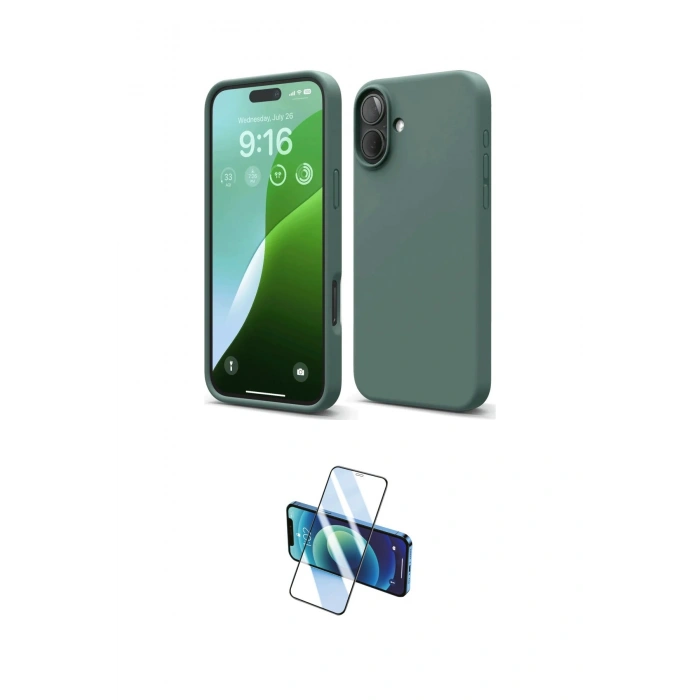 MARSİLYAN™- iPhone 16 Plus Kılıf Ahenk Serisi - Siyah 3D Antistatik Cam Ekran Koruyucu