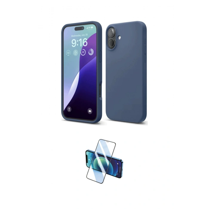 MARSİLYAN™- iPhone 16 Plus Kılıf Ahenk Serisi - Siyah 3D Antistatik Cam Ekran Koruyucu