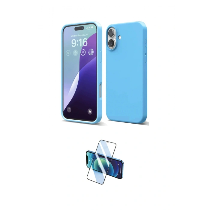 MARSİLYAN™- iPhone 16 Plus Kılıf Ahenk Serisi - Siyah 3D Antistatik Cam Ekran Koruyucu