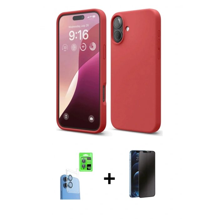 MARSİLYAN™- iPhone 16 Plus Kılıf Ahenk Serisi - Siyah 3D Antistatik Hayalet Cam Ekran Koruyucu + Raze Metal Kamera Lens - LT