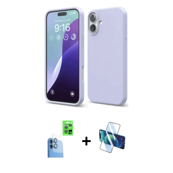 MARSİLYAN™- iPhone 16 Plus Kılıf Ahenk Serisi - Siyah 3D Antistatik Seramik Nano Ekran Koruyucu + Raze Metal Kamera Lens - LT