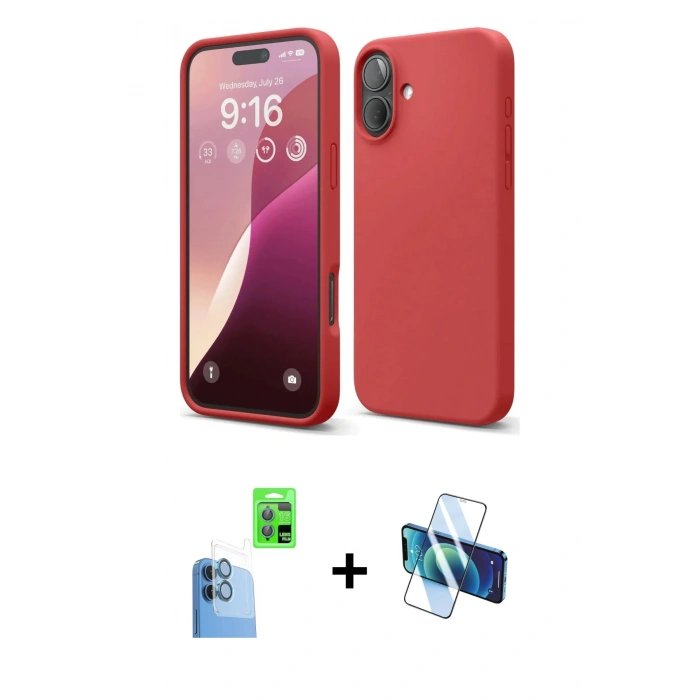 MARSİLYAN™- iPhone 16 Plus Kılıf Ahenk Serisi - Siyah 3D Antistatik Seramik Nano Ekran Koruyucu + Raze Metal Kamera Lens - LT