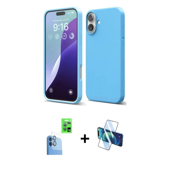 MARSİLYAN™- iPhone 16 Plus Kılıf Ahenk Serisi - Siyah 3D Antistatik Seramik Nano Ekran Koruyucu + Raze Metal Kamera Lens - LT