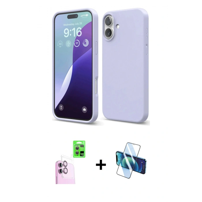 MARSİLYAN™- iPhone 16 Plus Kılıf Ahenk Serisi - Siyah 3D Antistatik Seramik Nano Ekran Koruyucu + Raze Metal Kamera Lens - PE