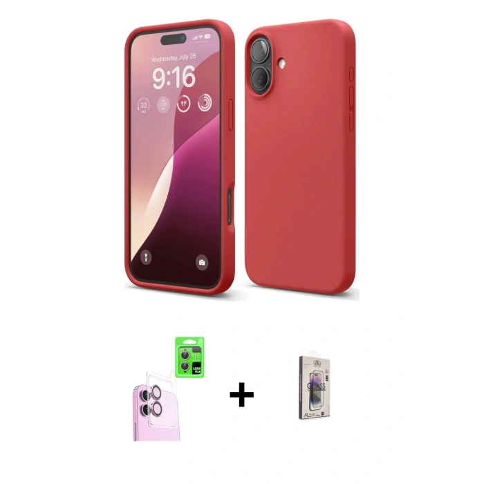 MARSİLYAN™- iPhone 16 Plus Kılıf Ahenk Serisi - Siyah Bilvis 3D Cam Ekran Koruyucu + Raze Metal Kamera Lens - PE