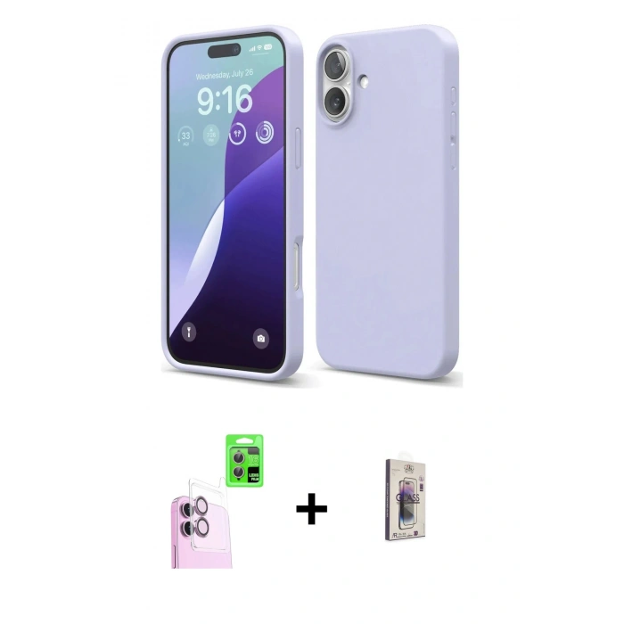 MARSİLYAN™- iPhone 16 Plus Kılıf Ahenk Serisi - Siyah Bilvis 3D Cam Ekran Koruyucu + Raze Metal Kamera Lens - PE