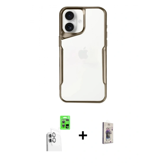 MARSİLYAN™- iPhone 16 Plus Kılıf Akış Çizgi Koleksiyonu - Siyah Bilvis 3D Cam Ekran Koruyucu + Raze Metal Kamera Lens - BZ
