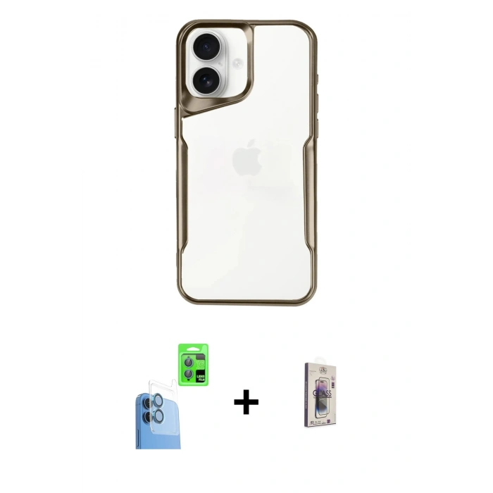 MARSİLYAN™- iPhone 16 Plus Kılıf Akış Çizgi Koleksiyonu - Siyah Bilvis 3D Cam Ekran Koruyucu + Raze Metal Kamera Lens - LT