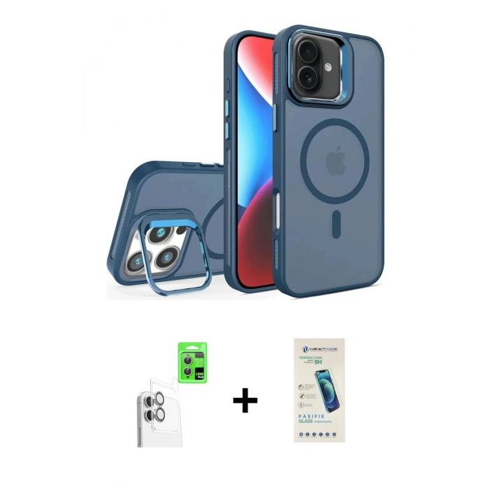 MARSİLYAN™- iPhone 16 Plus Kılıf Akış Form - Şeffaf Pasifik Cam Ekran Koruyucu + Raze Metal Kamera Lens - BZ