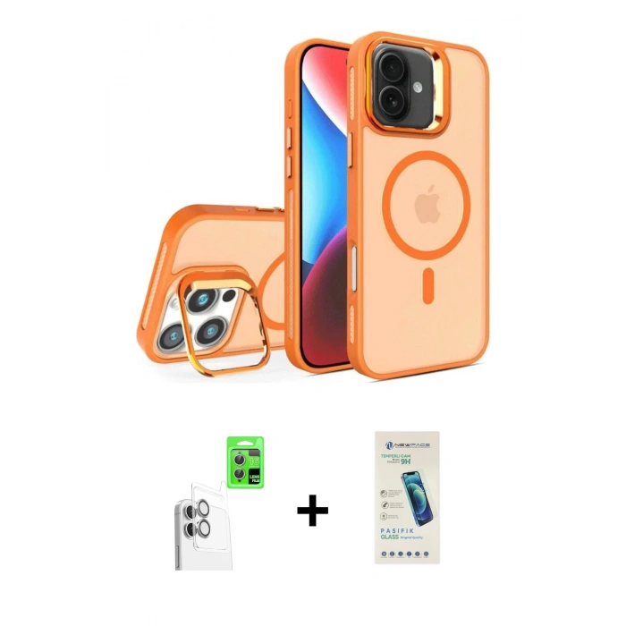 MARSİLYAN™- iPhone 16 Plus Kılıf Akış Form - Şeffaf Pasifik Cam Ekran Koruyucu + Raze Metal Kamera Lens - BZ