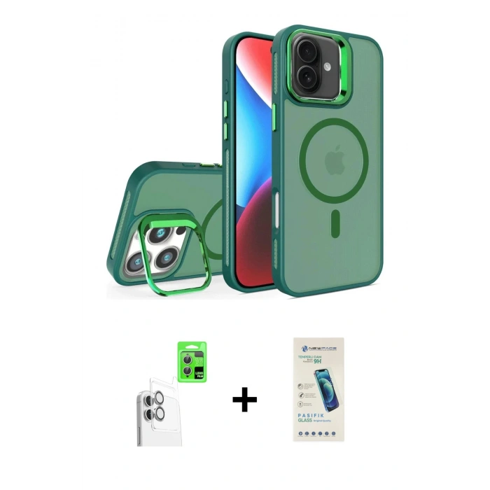 MARSİLYAN™- iPhone 16 Plus Kılıf Akış Form - Şeffaf Pasifik Cam Ekran Koruyucu + Raze Metal Kamera Lens - BZ